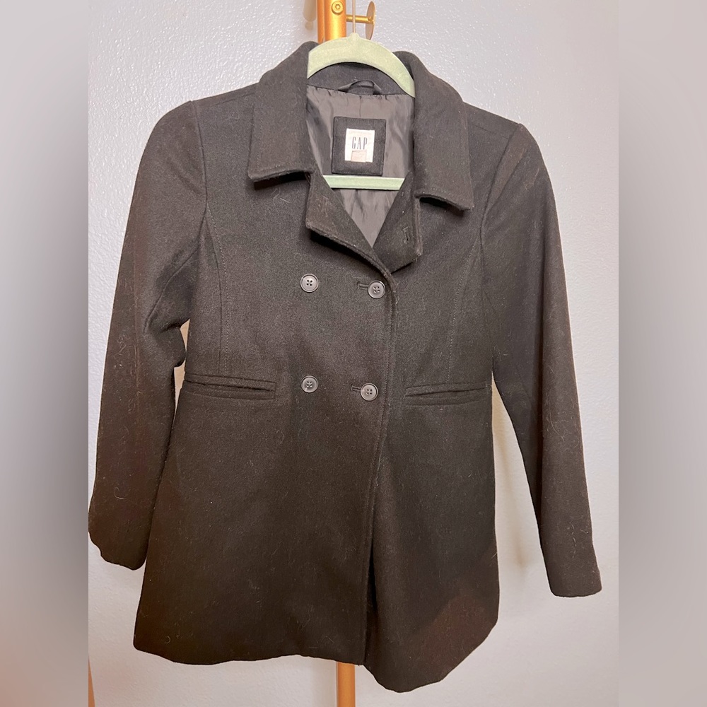 Gap kids black wool pea coat size large